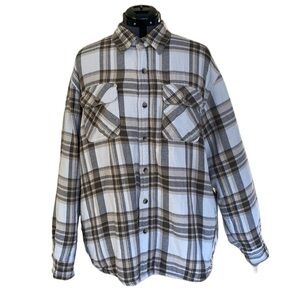 Wrangler Cream/Brown Fleece Lined Plaid Flannel 2 Pockets Size XL Button Down